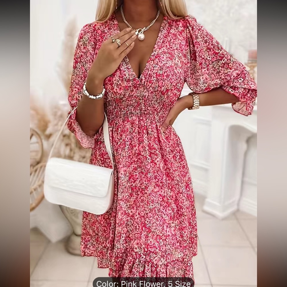 Floral Print Shirred Waist Dress